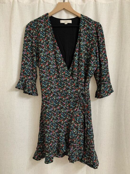 LOFT Dresses & Skirts - LOFT Black Floral Wrap Mini Dress Romper with Shorts Multicolor Blossoms XS